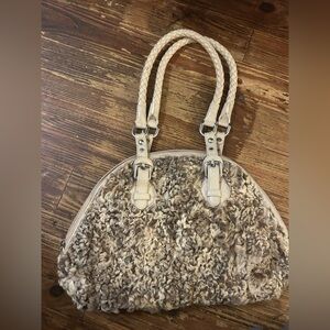 Paolo Masi Fur Cream Leather Silver Hardware Made in Italy Satchel Handbag